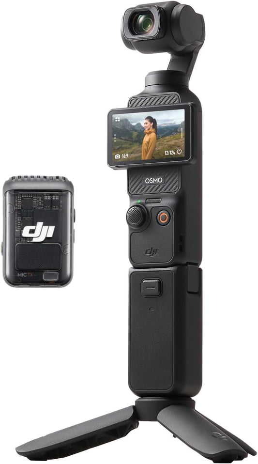 DJI Osmo Pocket 3 – 1" CMOS Gimbal‑Kamera, 4K/120fps (Slow‑Mo), 3‑Axis Mechanical Stabilisation, D‑Log M & 10‑Bit, 2" Touchscreen, Stereo‑Audio (Starter Kit inkl. DJI Mic 2)